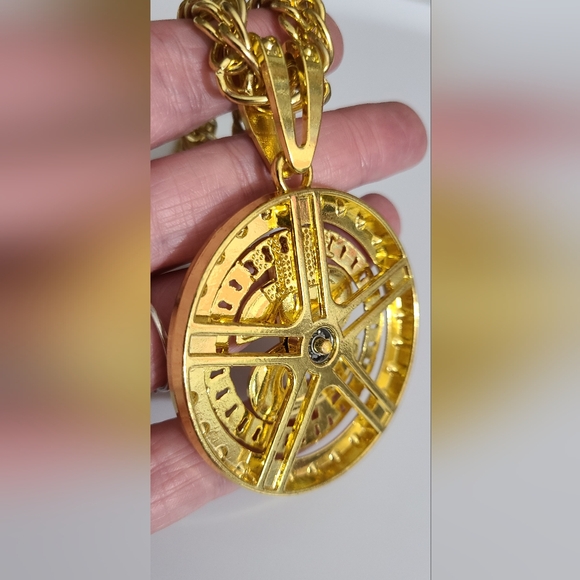 Bling iced out gold plated dollar money spinning necklace chain Halloween costum - Picture 11 of 12